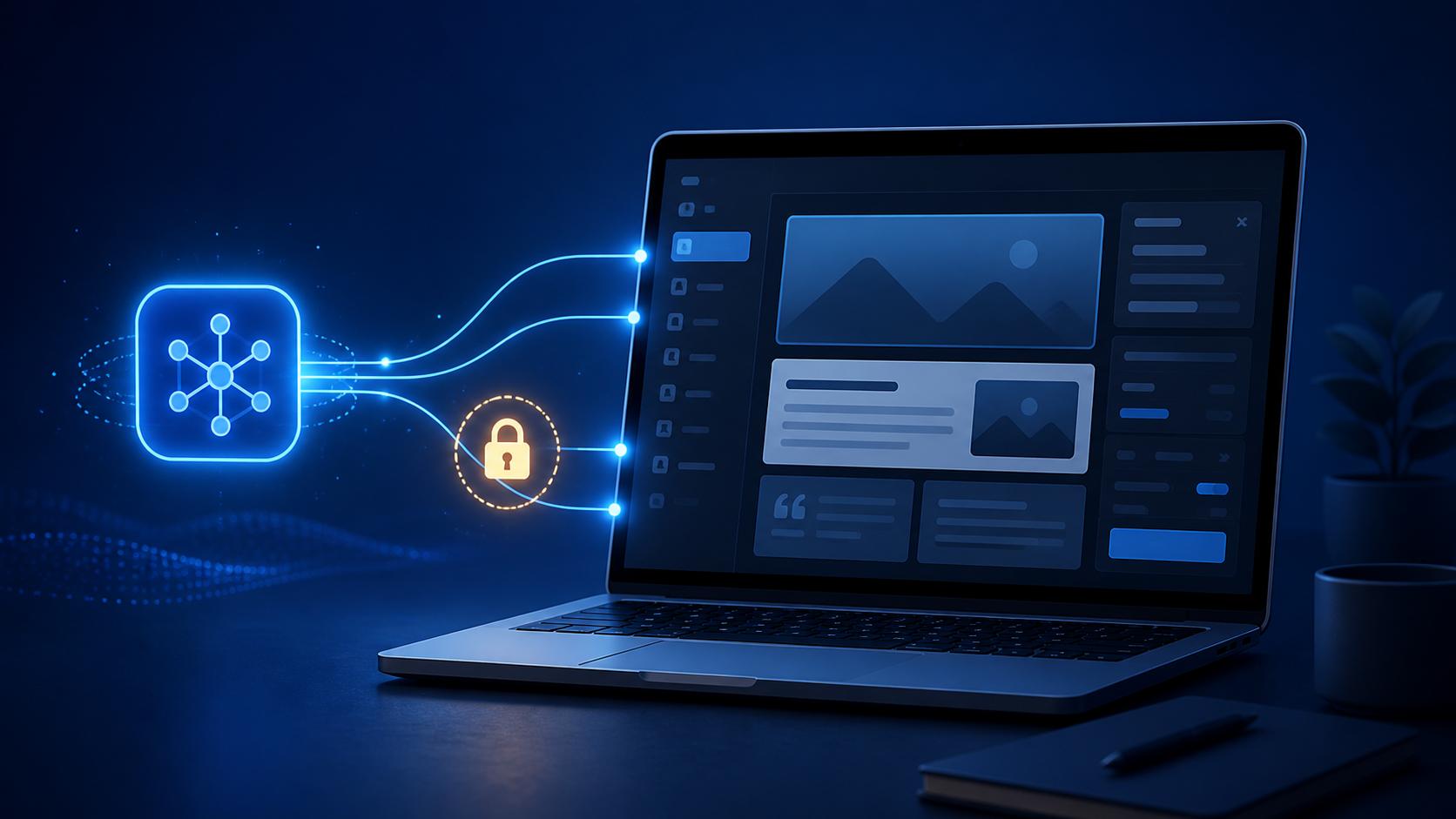 Illustration of a secure AI connection to a WordPress website